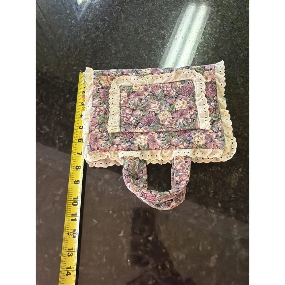 Vintage Handmade Cloth Bible Cover Floral Cottage Core Handles Ric Rac Ruffles